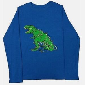 Boys Blue Christmas Tree Rex Long Sleeve TShirt Dinosaur T-Rex Tee Shirt